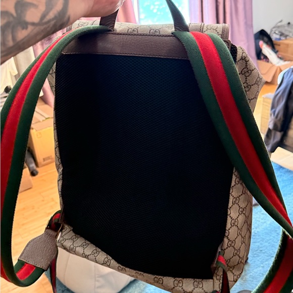 Gucci Brown Monogram Backpack with Leather Trim - Picture 2 of 2